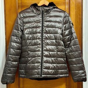 Andrew Marc Reversible Black Faux Fur Silver Puffer Coat Women’s S
